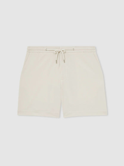 Reiss Sale - Textured Drawstring Shorts in Stone