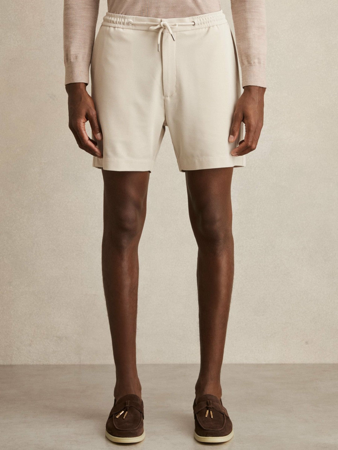 Reiss Sale - Textured Drawstring Shorts in Stone