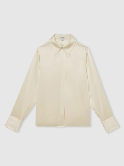 Reiss Offer - Silk-Satin Concealed-Placket Shirt in Ivory