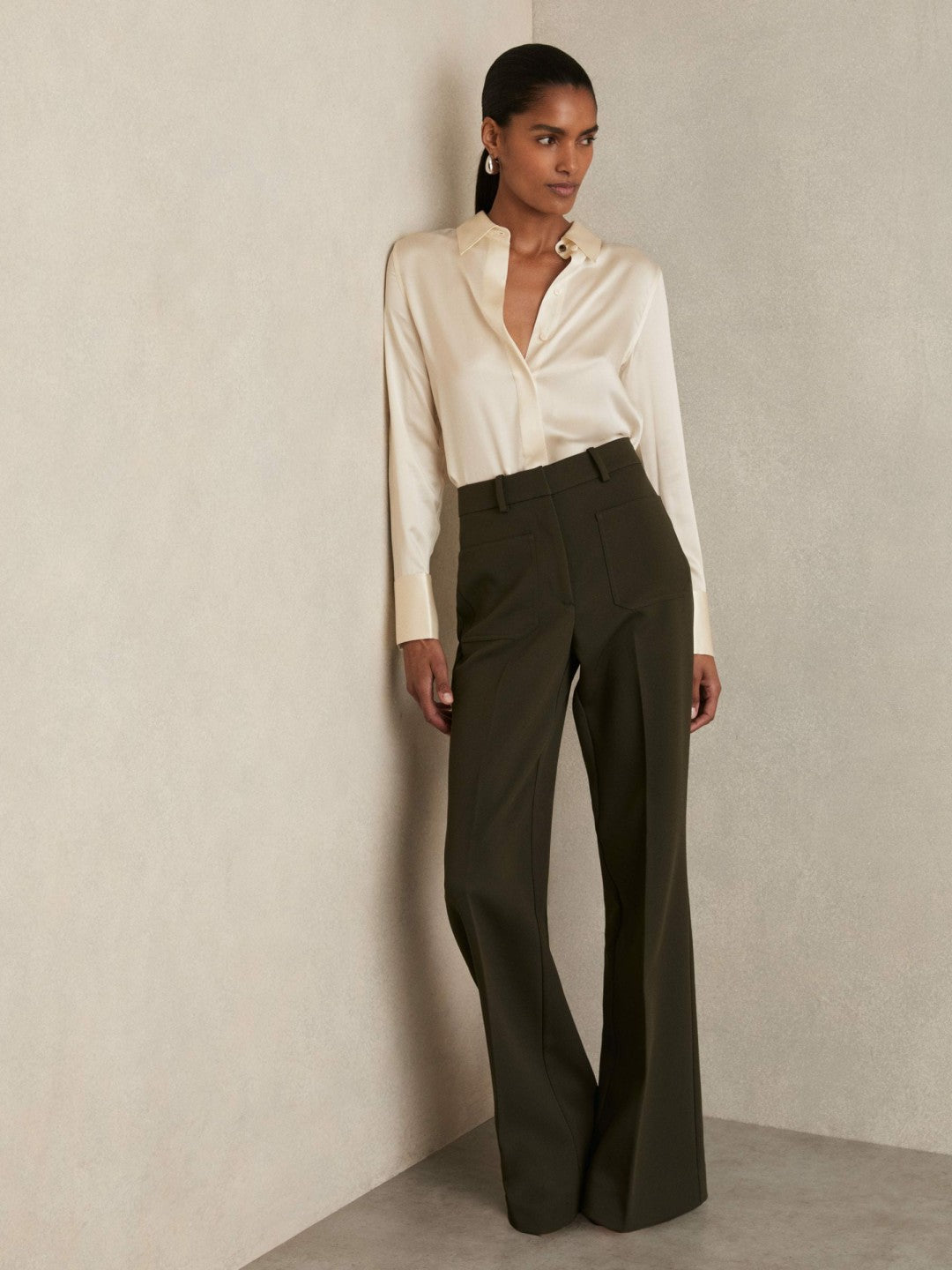 Reiss Offer - Silk-Satin Concealed-Placket Shirt in Ivory