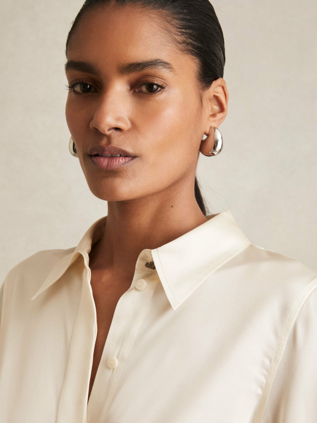Reiss Offer - Silk-Satin Concealed-Placket Shirt in Ivory