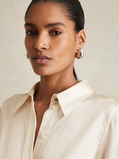 Reiss Offer - Silk-Satin Concealed-Placket Shirt in Ivory