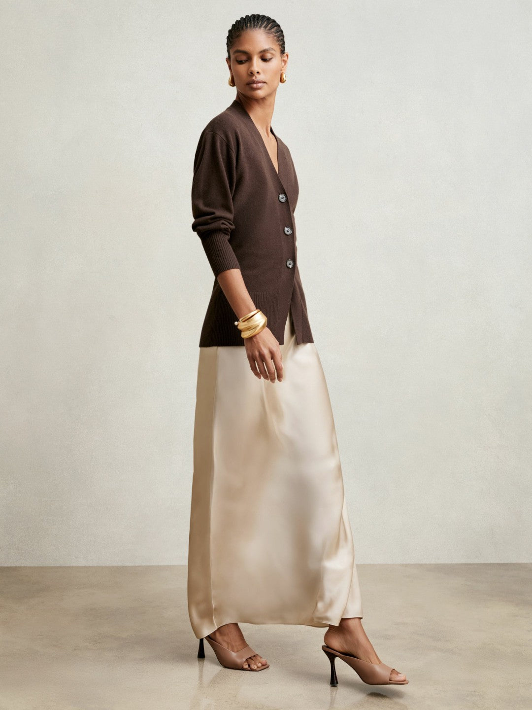 Reiss Silk Slip Maxi Skirt in Champagne Neutral