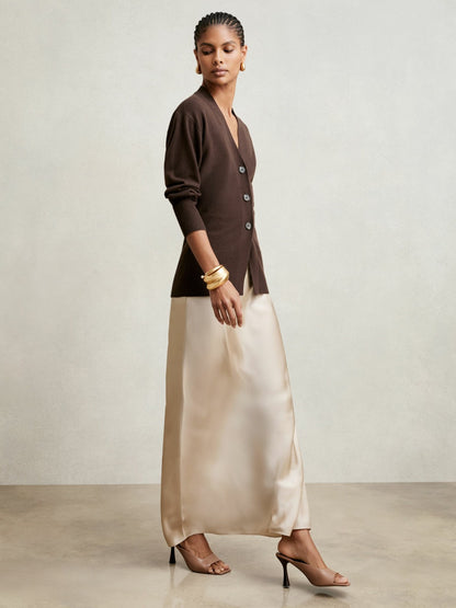 Reiss Silk Slip Maxi Skirt in Champagne Neutral