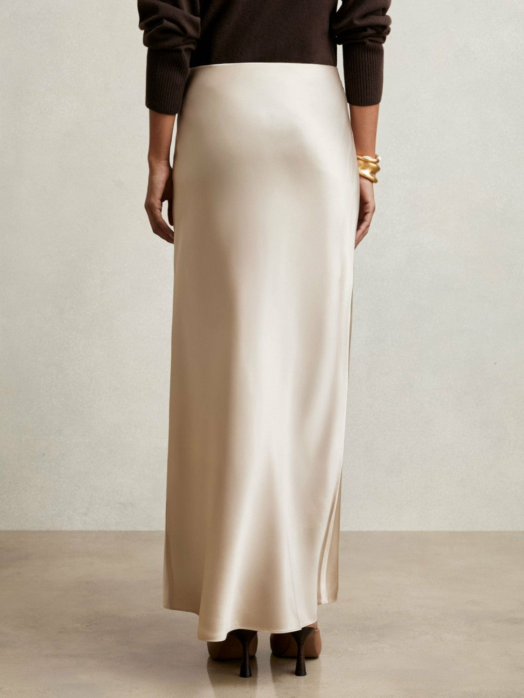 Reiss Silk Slip Maxi Skirt in Champagne Neutral