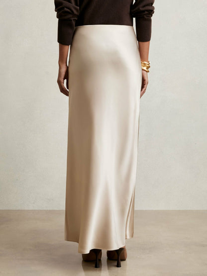 Reiss Silk Slip Maxi Skirt in Champagne Neutral
