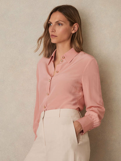 Reiss Savings - Silk Embossed-Button Shirt in Pink