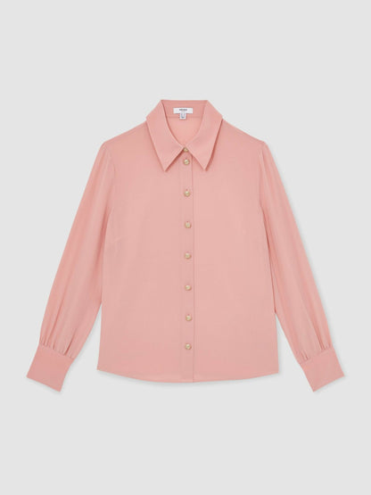 Reiss Savings - Silk Embossed-Button Shirt in Pink