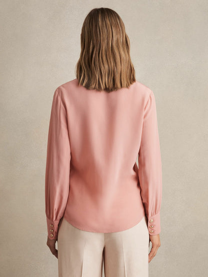 Reiss Savings - Silk Embossed-Button Shirt in Pink