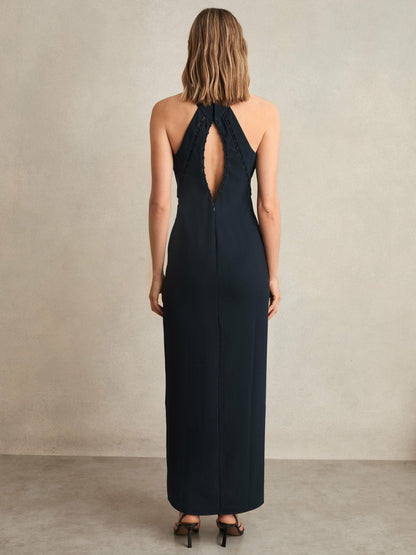 Reiss Ladder-Trim Sleeveless Maxi Dress in Navy