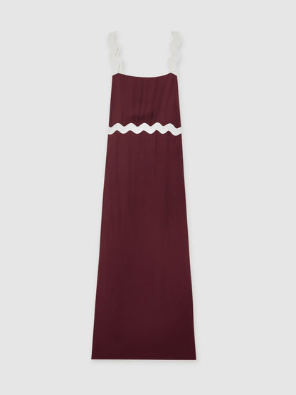 Reiss Wave-Trim Crepe Midi Dress in Burgundy