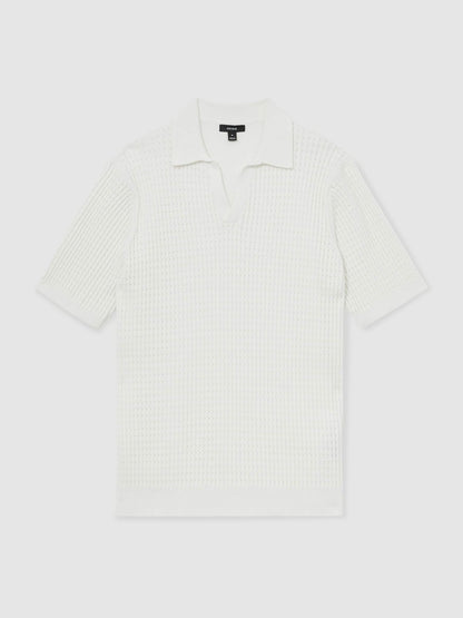 Reiss Affordable - Micro-Cable Open-Collar Cotton-Blend Shirt in White