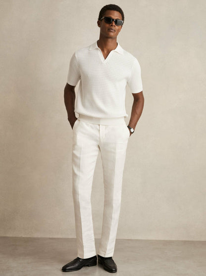 Reiss Affordable - Micro-Cable Open-Collar Cotton-Blend Shirt in White