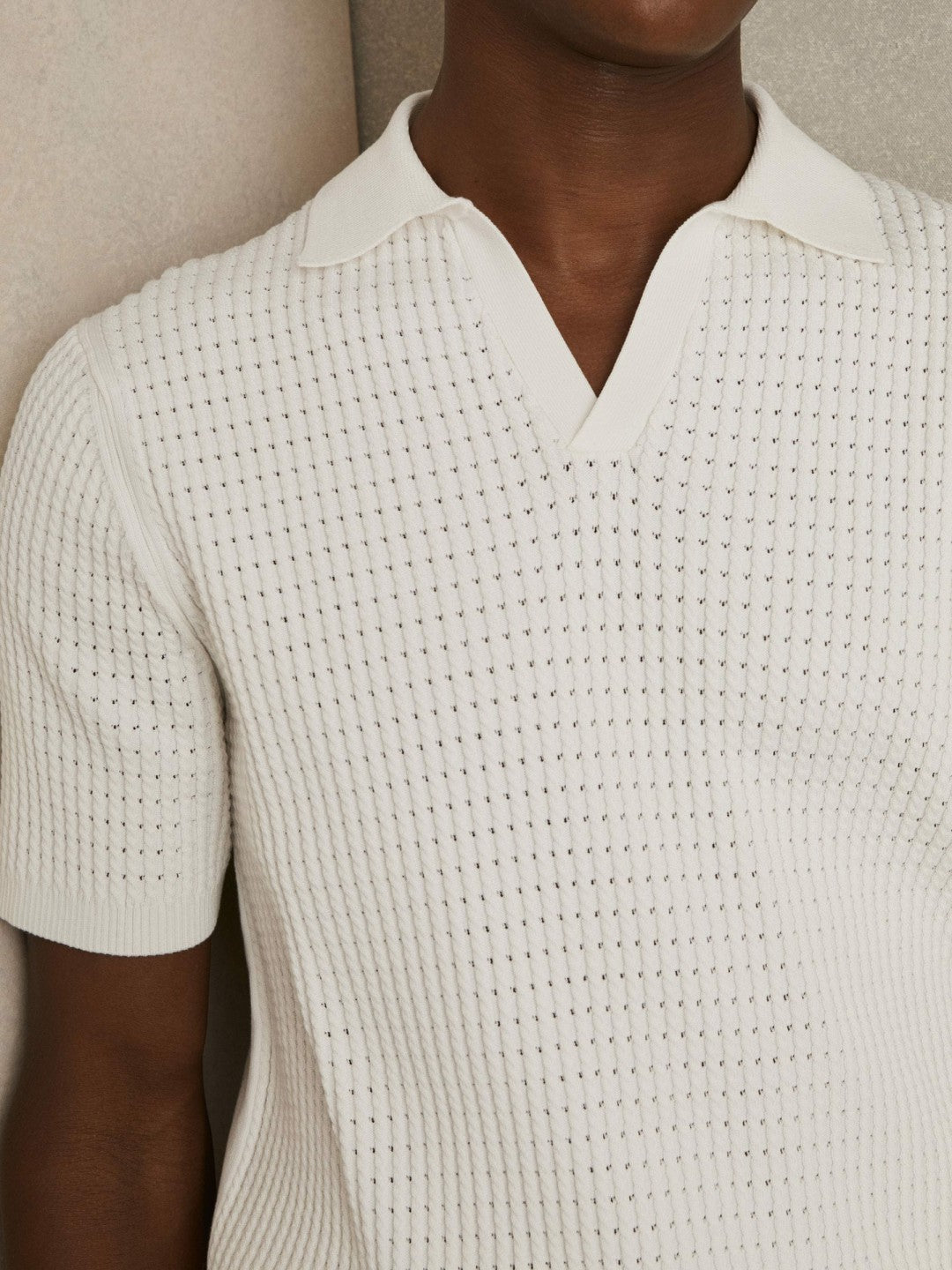 Reiss Affordable - Micro-Cable Open-Collar Cotton-Blend Shirt in White