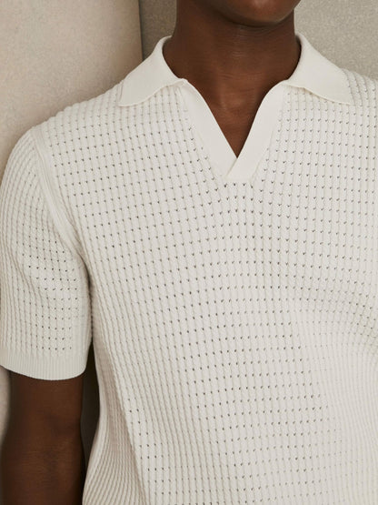 Reiss Affordable - Micro-Cable Open-Collar Cotton-Blend Shirt in White