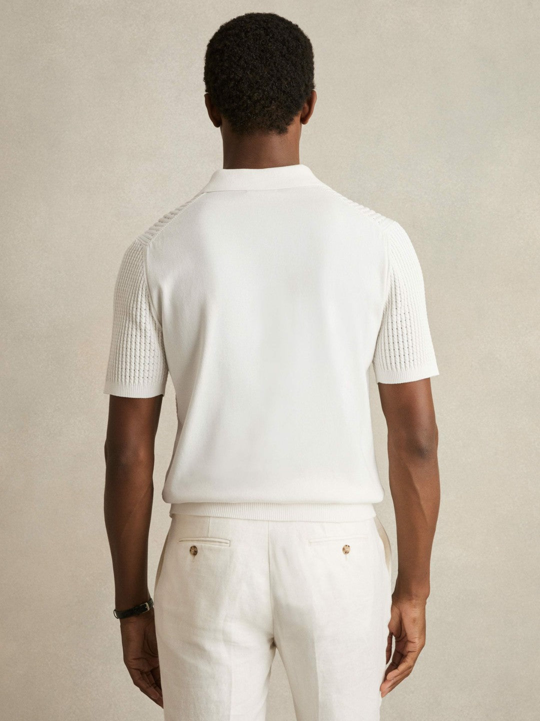 Reiss Affordable - Micro-Cable Open-Collar Cotton-Blend Shirt in White