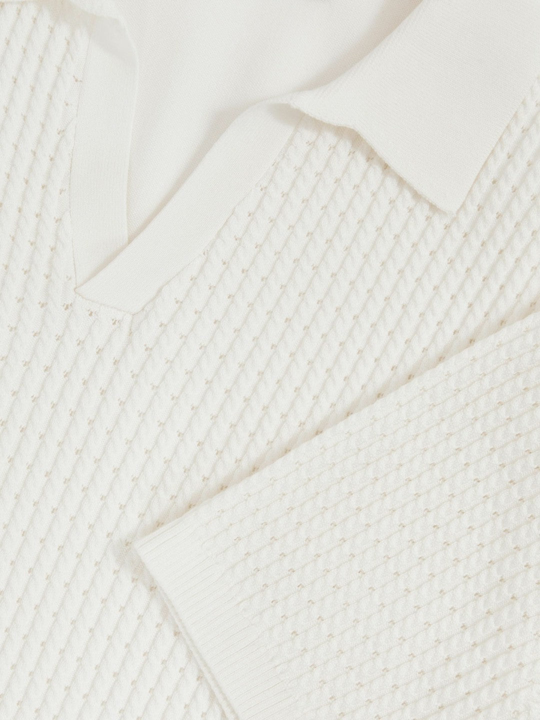 Reiss Affordable - Micro-Cable Open-Collar Cotton-Blend Shirt in White