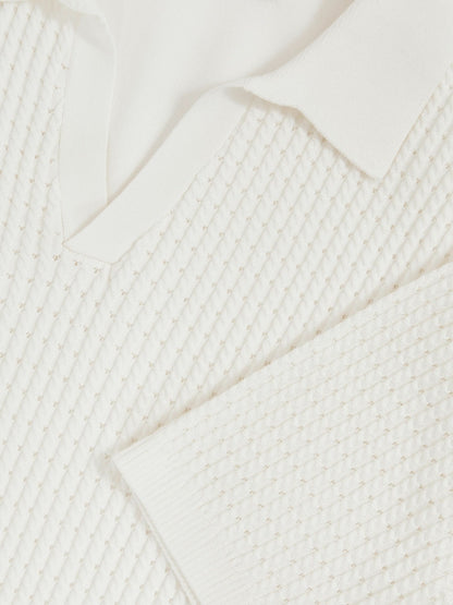 Reiss Affordable - Micro-Cable Open-Collar Cotton-Blend Shirt in White