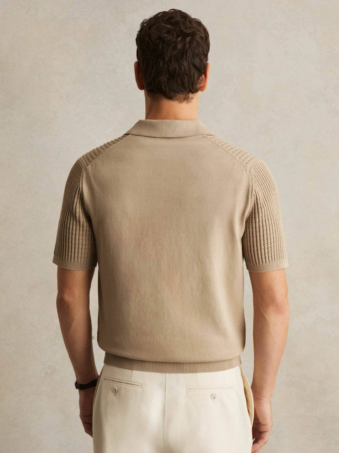 Reiss Offer - Micro-Cable Open-Collar Cotton-Blend Shirt in Light Camel Brown