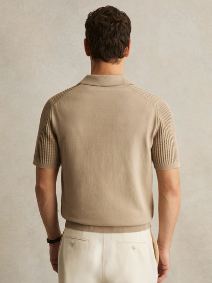 Reiss Offer - Micro-Cable Open-Collar Cotton-Blend Shirt in Light Camel Brown