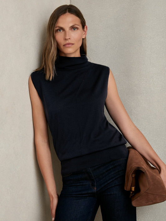 Reiss Affordable - Wool Slouched Sleeveless Top in Navy