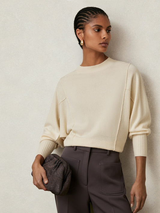 Reiss Sale - Wool-Blend Reverse-Seam Batwing Jumper With Cashmere in Cream