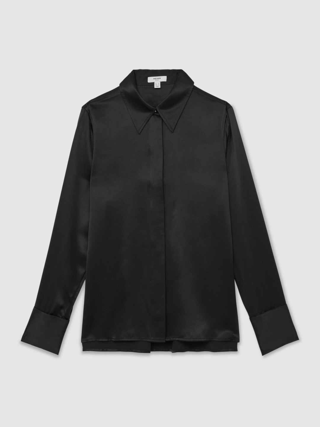 Reiss Affordable - Silk-Satin Concealed-Placket Shirt in Black