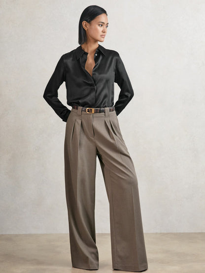 Reiss Affordable - Silk-Satin Concealed-Placket Shirt in Black