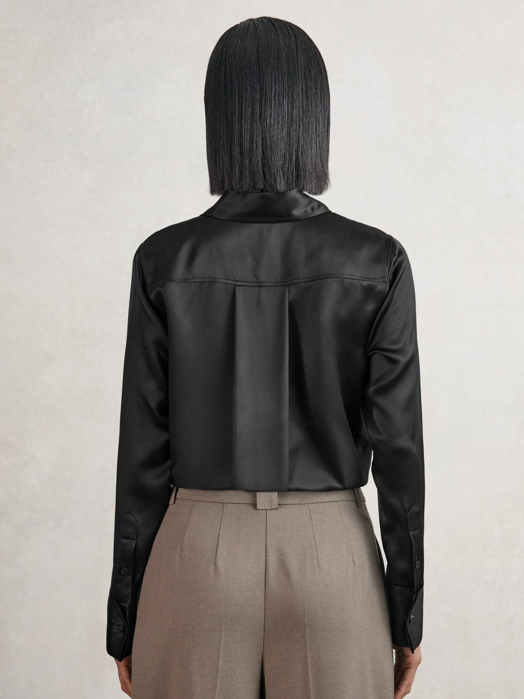 Reiss Affordable - Silk-Satin Concealed-Placket Shirt in Black