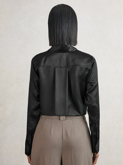 Reiss Affordable - Silk-Satin Concealed-Placket Shirt in Black