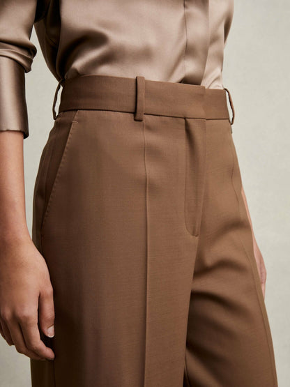 Reiss Value - Petite Wool-Blend Wide-Leg Suit Trousers in Tan