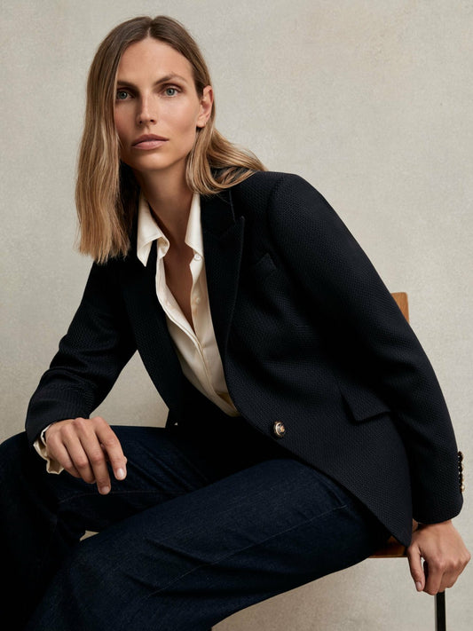 Reiss Deal - Single-Breasted Textured Blazer Wool-Blend in Navy