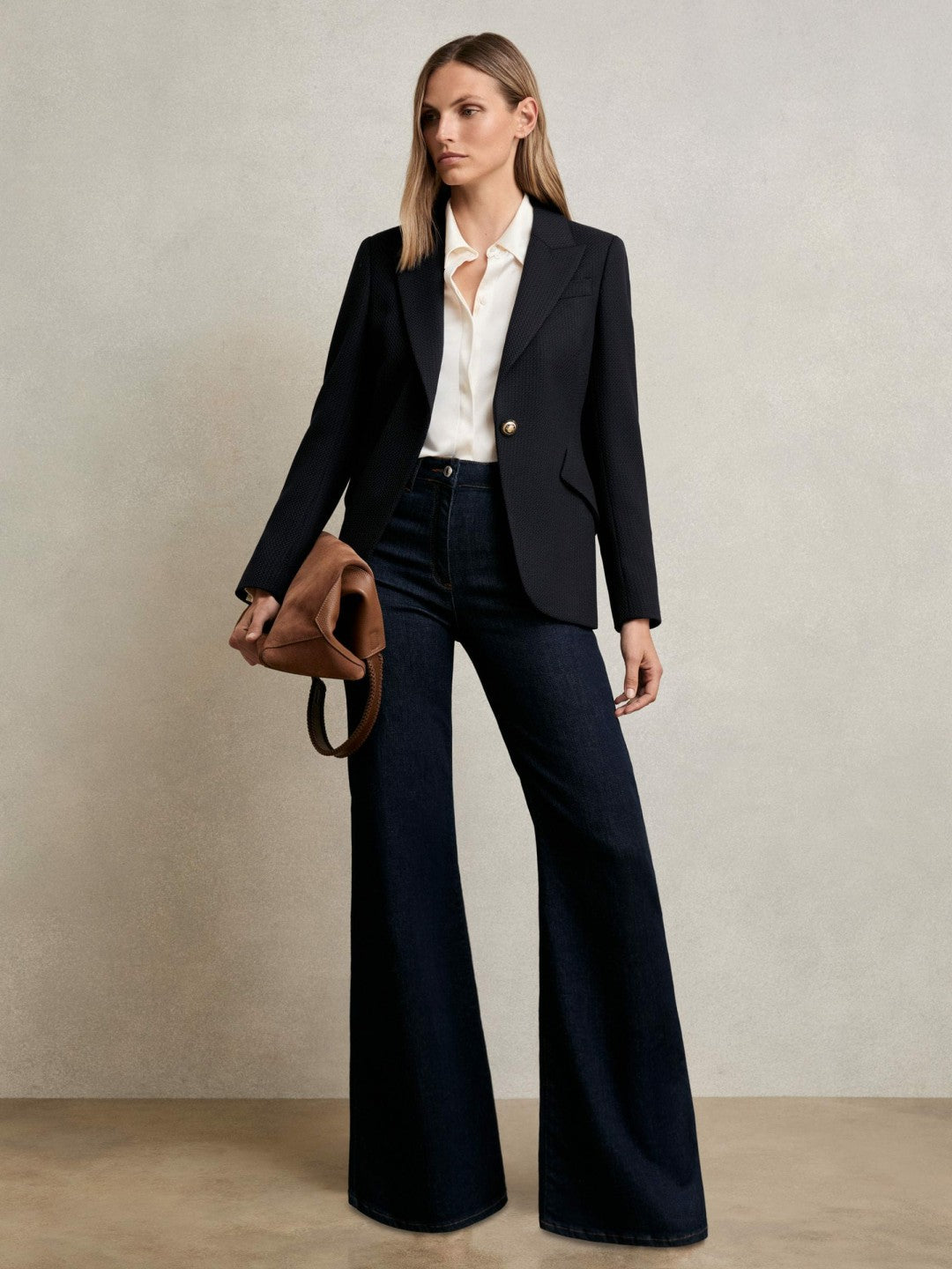 Reiss Deal - Single-Breasted Textured Blazer Wool-Blend in Navy