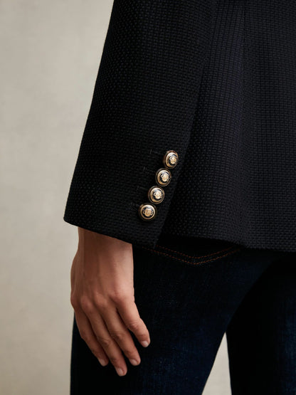 Reiss Deal - Single-Breasted Textured Blazer Wool-Blend in Navy