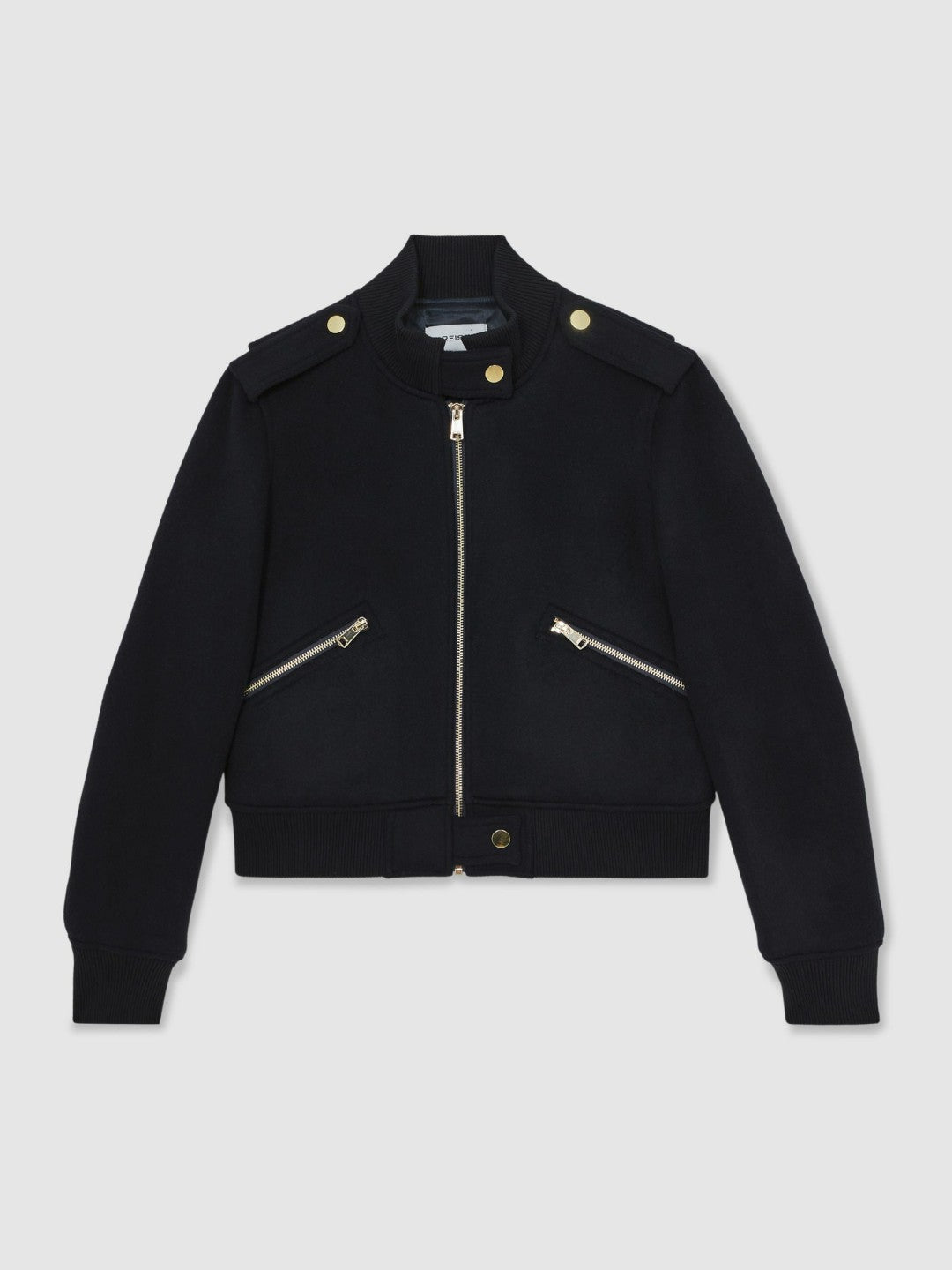 Reiss Sale - Brushed Wool Epaulette Bomber Jacket in Navy