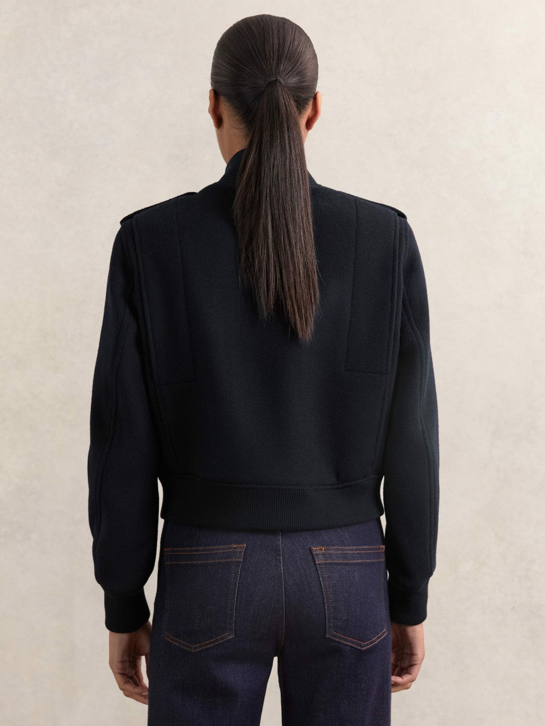 Reiss Sale - Brushed Wool Epaulette Bomber Jacket in Navy