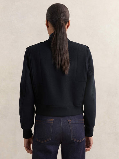 Reiss Sale - Brushed Wool Epaulette Bomber Jacket in Navy