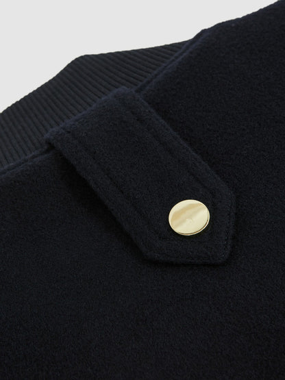 Reiss Sale - Brushed Wool Epaulette Bomber Jacket in Navy