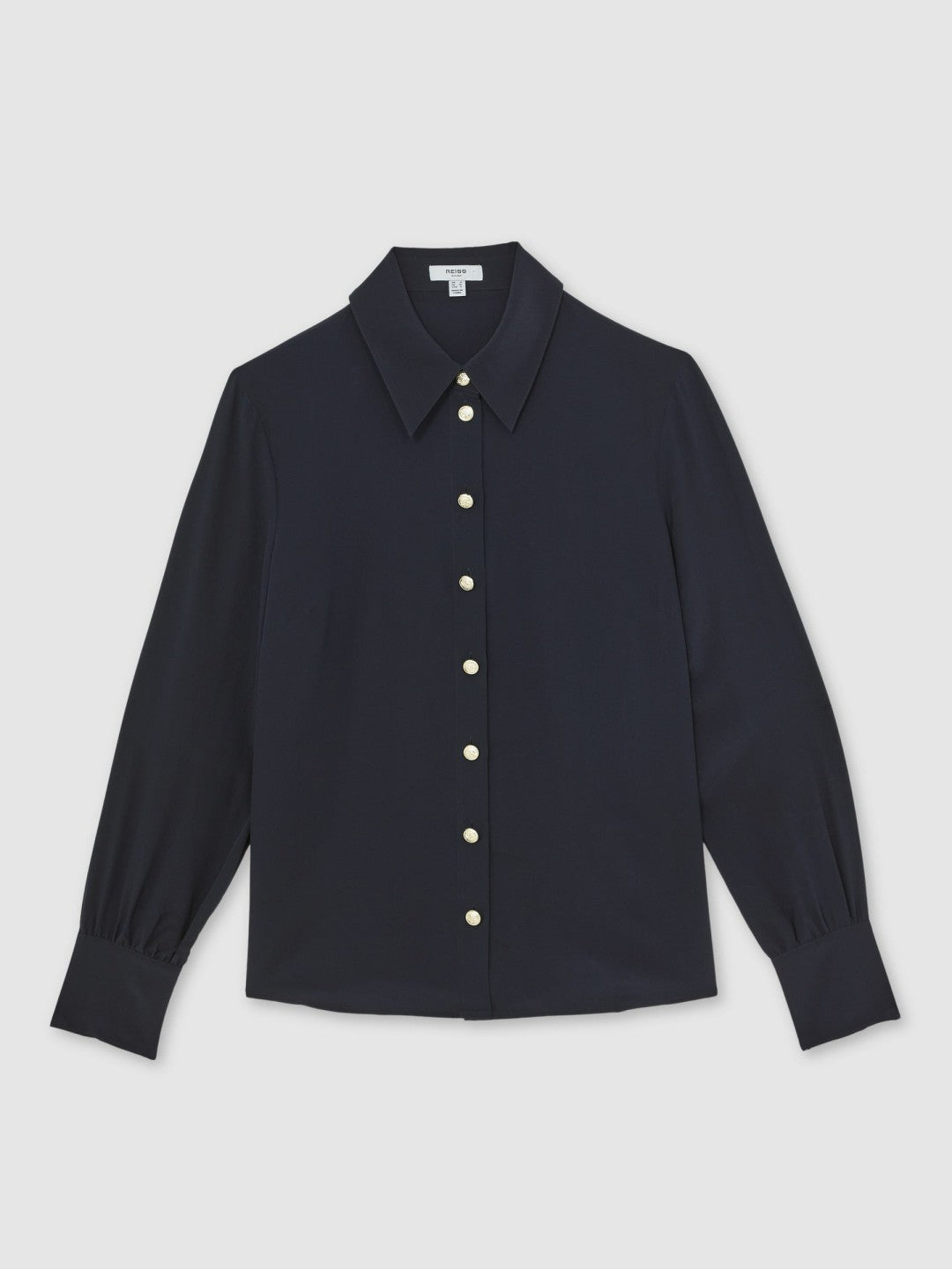 Reiss Silk Embossed-Button Shirt in Navy