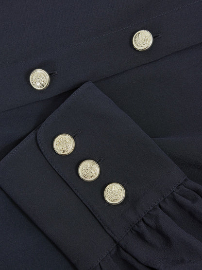 Reiss Silk Embossed-Button Shirt in Navy