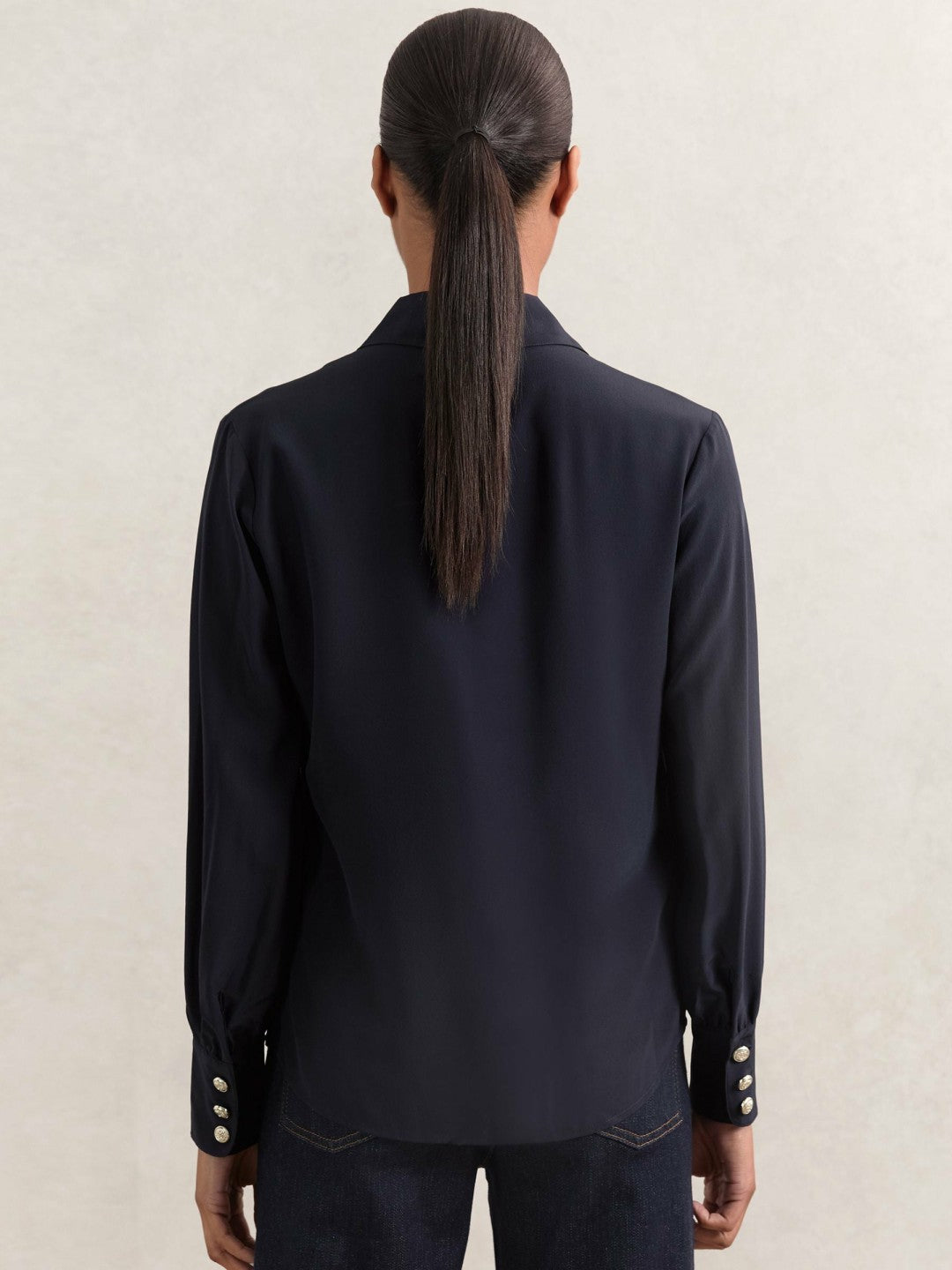Reiss Silk Embossed-Button Shirt in Navy