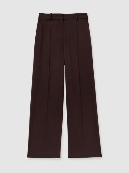 Reiss Wool-Blend Wide-Leg Suit Trousers in Aubergine