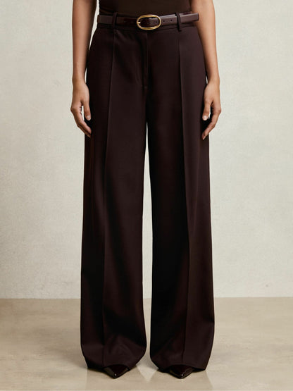Reiss Wool-Blend Wide-Leg Suit Trousers in Aubergine