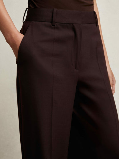 Reiss Wool-Blend Wide-Leg Suit Trousers in Aubergine