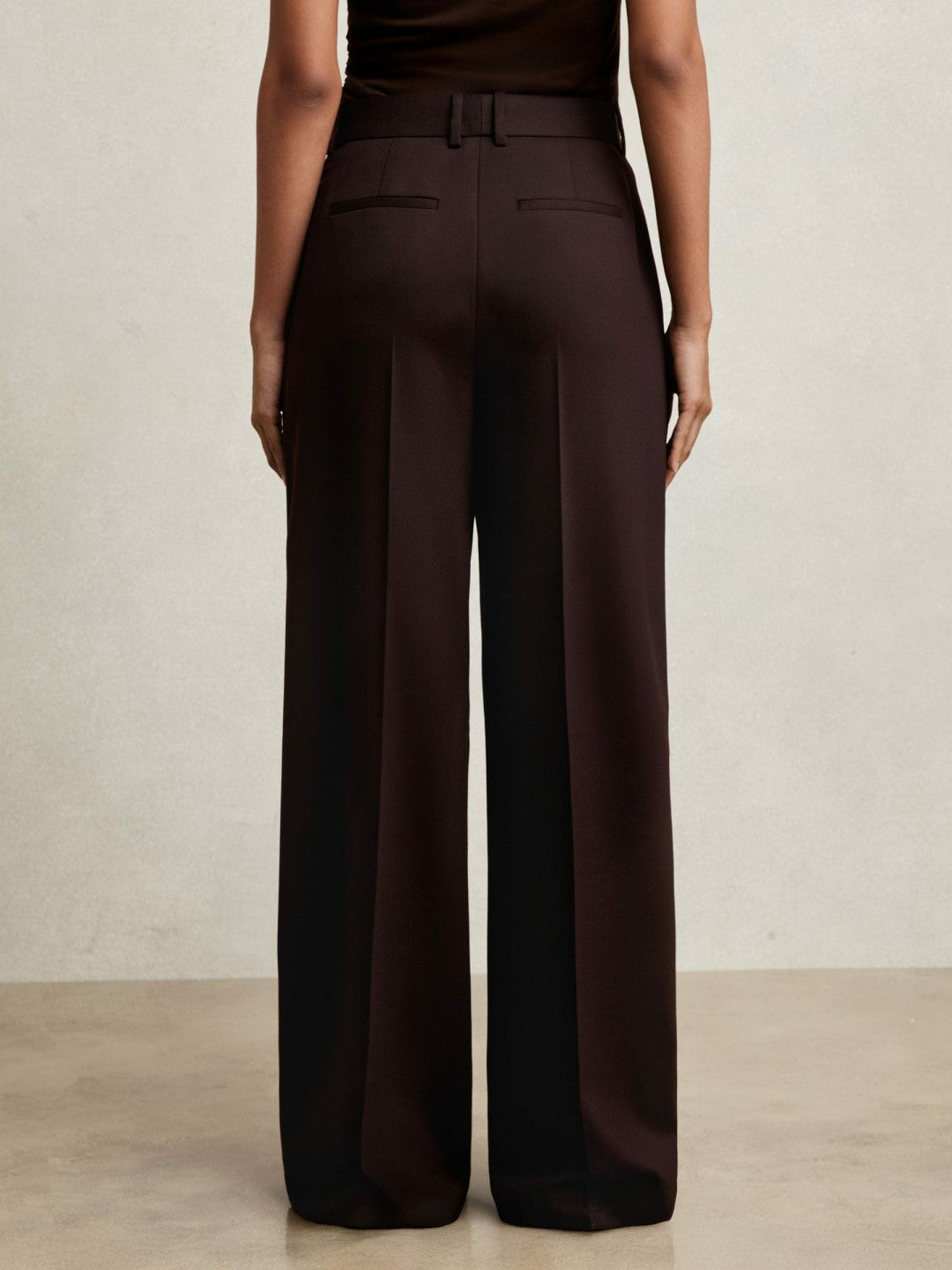 Reiss Wool-Blend Wide-Leg Suit Trousers in Aubergine