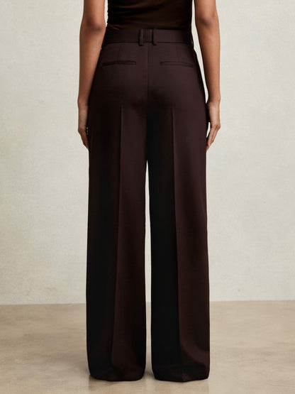 Reiss Wool-Blend Wide-Leg Suit Trousers in Aubergine