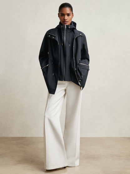 Reiss Removable-Hood Rain Coat in Navy