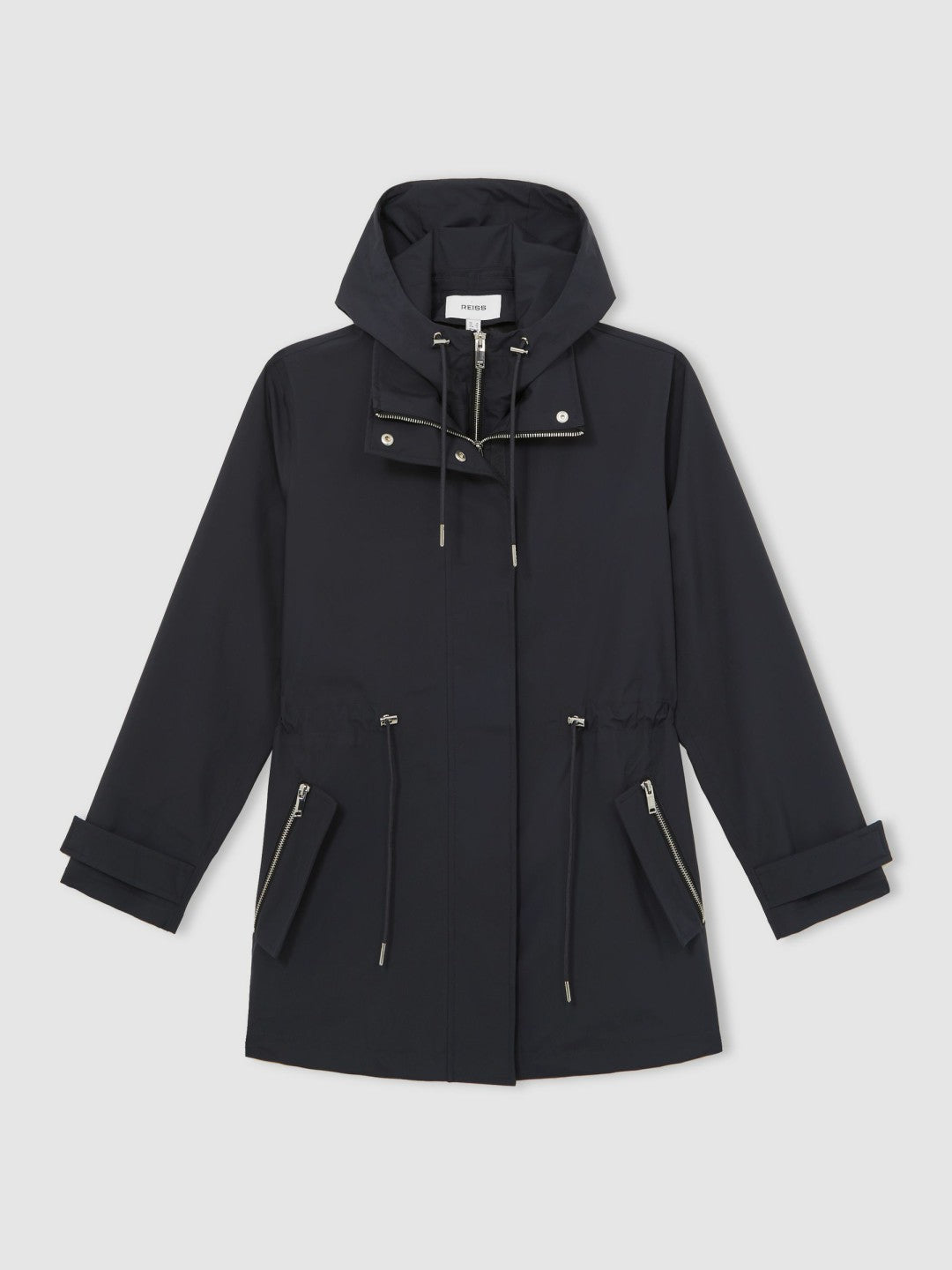 Reiss Removable-Hood Rain Coat in Navy