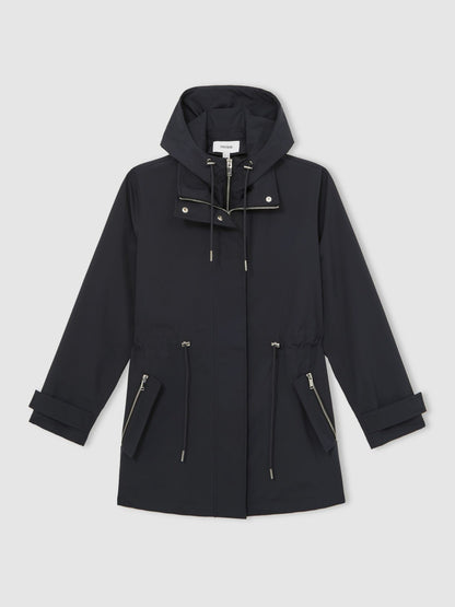 Reiss Removable-Hood Rain Coat in Navy