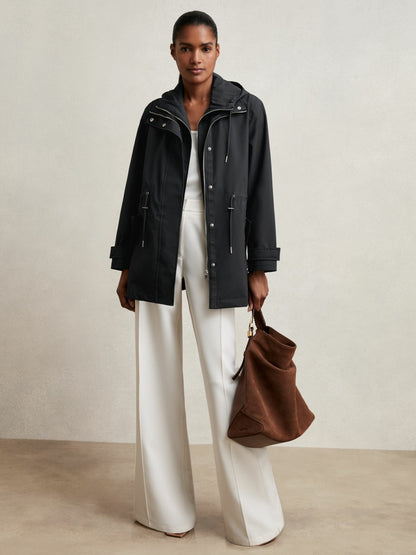 Reiss Removable-Hood Rain Coat in Navy